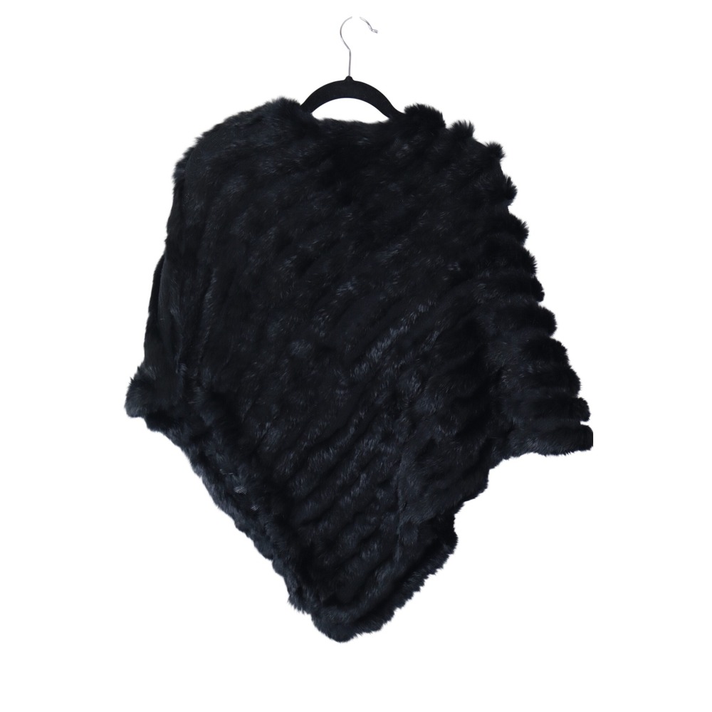 Escapade Black Real Rabbit Fur Knit Poncho Wrap One Size Luxury Outerwear - Picture 2 of 6
